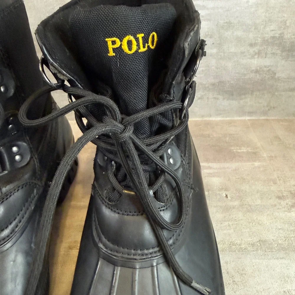 Polo Ralph Lauren Crestwick Mens Black Duck Boots Rubber Rain Snow 10D 11763 J15